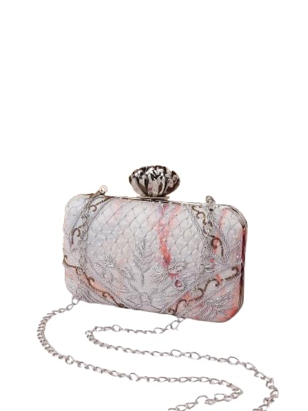 Designer Printed Embroidery Clutch With Designer Knob.