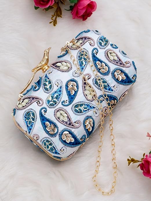 Designer Printed Embroidery Clutch With Designer Knob.