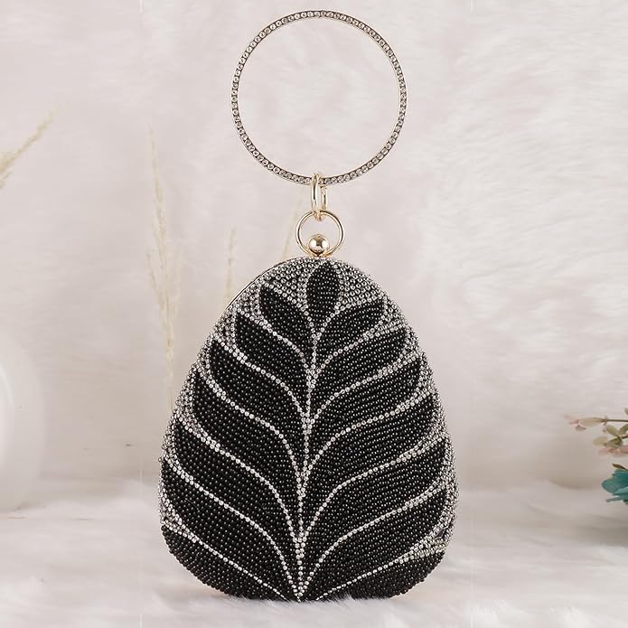Heavy Designer Almond Shape Clutch Handbags Party Bridal Clutch.
