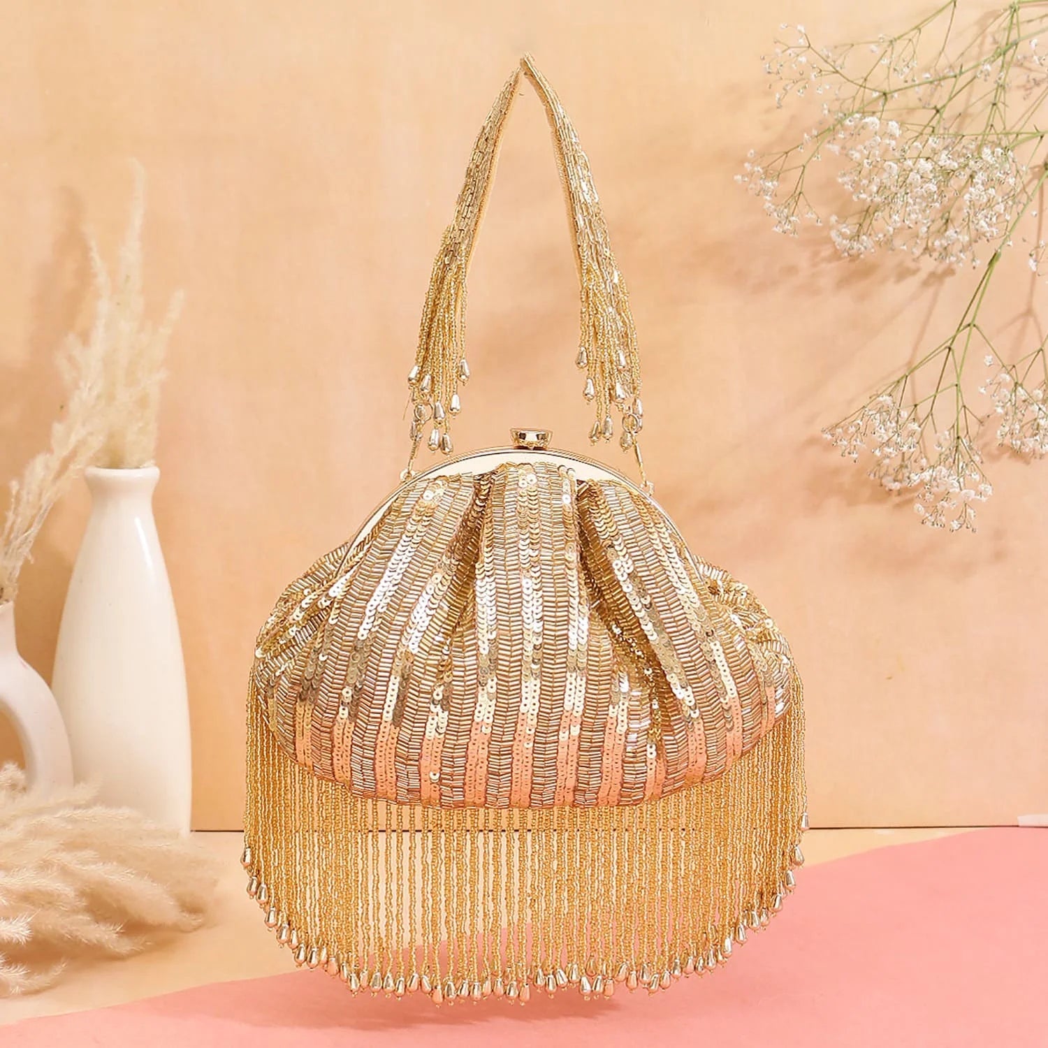 Designer Half Frame Clutch in Katdana & Sequence Work
