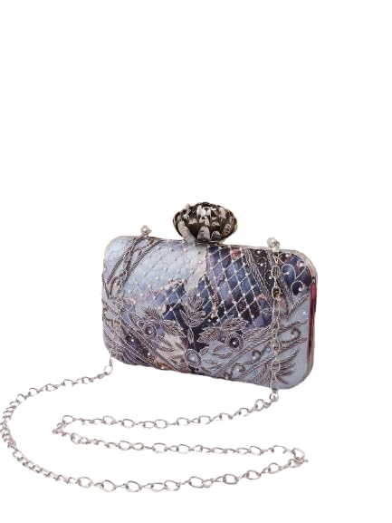 Designer Printed Embroidery Clutch With Designer Knob.