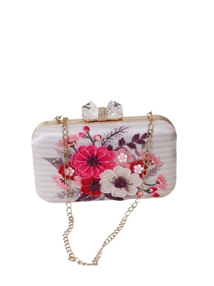 Designer Printed Embroidery Clutch With Designer Knob.